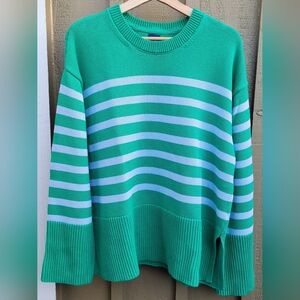 Gap 100% Cotton 24/7 Split-Hem Striped Oversized Crewneck Sweater